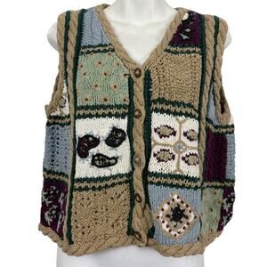 Cape Isle Knitters Chunky Hand Knit Patchwork Cottagecore Vest Sweater sz M